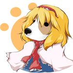  animalization beagle beegle blonde_hair capelet commentary dog hairband no_humans paw_print ribbon short_hair solo touhou white_capelet 