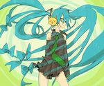  1girl bad_id bad_pixiv_id bare_shoulders blue_eyes blue_hair bow cat detached_sleeves hair_bow hatsune_miku headphones headset long_hair mokeo necktie skirt smile solo twintails very_long_hair vocaloid 