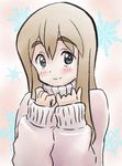  black_eyes brown_hair chunpai eyebrows k-on! kotobuki_tsumugi long_hair snowflakes solo sweater 