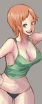  bad_id bad_pixiv_id bare_shoulders black_panties breasts cleavage hidezi large_breasts nami_(one_piece) navel one_piece orange_hair panties short_hair smile solo underwear 