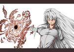 :d arm_garter bangs belt_buckle breasts buckle covered_nipples crazy_eyes dress_shirt evil_grin evil_smile fang fire fujiwara_no_mokou grin impossible_clothes impossible_shirt large_breasts letterboxed long_hair long_sleeves magic messy_hair open_mouth outstretched_arm puffy_sleeves red_eyes shirt silver_hair simple_background smile solo supu suspenders touhou upper_body v-shaped_eyebrows very_long_hair white_background 