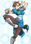  bad_id bad_pixiv_id brown_eyes brown_hair bun_cover china_dress chinese_clothes chun-li dress k_do oekaki pantyhose pelvic_curtain sash solo street_fighter 