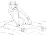  cao-cao chun-li double_bun greyscale monochrome solo street_fighter track_suit 