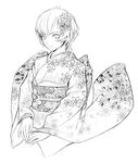  ayanami_rei cao-cao greyscale japanese_clothes kimono lowres monochrome neon_genesis_evangelion short_hair solo yukata 