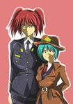  bad_id bad_pixiv_id breasts green_eyes green_hair hat junkei large_breasts multiple_girls necktie onozuka_komachi police police_uniform red_eyes red_hair shiki_eiki touhou trench_coat uniform 