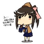  blush chibi hair_ribbon hat long_hair love_plus pipe ponytail ribbon solo takane_manaka translation_request yamada_ishito 