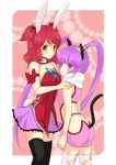  animal_ears bad_id bad_pixiv_id brown_eyes bunny_ears cat_ears cheria_barnes multiple_girls pink_background purple_eyes purple_hair purple_skirt red_hair ribbon skirt sophie_(tales) tales_of_(series) tales_of_graces thighhighs twintails two_side_up yasuu! 