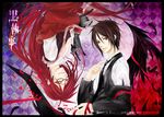  2boys black_hair black_wings glasses gloves grell_sutcliff kuroshitsuji long_hair male male_focus mrsloth multiple_boys red_hair redhead rotational_symmetry sebastian_michaelis short_hair upside-down wings 