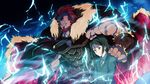  armor azu_(azzz) beard black_hair bob_cut brown_hair cape electricity facial_hair fate/zero fate_(series) green_eyes hand_on_shoulder highres male_focus manly multiple_boys necktie red_hair rider_(fate/zero) size_difference waver_velvet 