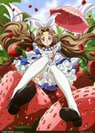  absurdres alice_in_wonderland code_geass dress food fruit hair_ribbon highres kimura_takahiro long_hair long_legs mary_janes nunnally_lamperouge official_art parasol ribbon shoes solo strawberry thighhighs twintails umbrella very_long_hair 