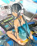  amplifier apple_inc. barefoot beats_by_dr._dre black_hair computer dark_skin djyui feet headphones kneeling laptop long_hair looking_back macintosh mixing_console no_pants original panties product_placement sitting strap_slip tan tanline underwear very_long_hair wariza white_panties 