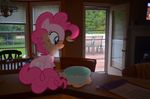  bowl chair counter cute cutie_mark daytime deck door equine female feral friendship_is_magic grass hair horse mammal mixed_media my_little_pony oatmeal pink_hair pinkie_pie_(mlp) ponies_in_real_life pony real solo table trampoline tree window wood 