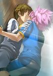  against_wall bad_id bad_pixiv_id blush brown_hair from_behind gloves goalkeeper goggles goggles_on_head highres inazuma_eleven inazuma_eleven_(series) inazuma_japan kiss long_hair male_focus multiple_boys pink_hair soccer_uniform sportswear sweat tachimukai_yuuki tsunami_jousuke watari_yuu_(haskey) yaoi 