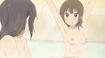  :&lt; \o/ alternate_hairstyle armpits arms_up artist_request bath bathroom black_hair blush breasts brown_hair fake_screenshot hair_down highres k-on! multiple_girls nakano_azusa nipples non-web_source nude official_style outstretched_arms red_eyes small_breasts suzuki_jun wet wet_hair 