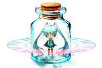  aqua_hair bad_id bad_pixiv_id black_skirt bottle cork detached_sleeves green_eyes hatsune_miku headset in_bottle in_container jar long_hair minigirl miniskirt necktie neji_maki pleated_skirt skirt smile solo thighhighs twintails vocaloid 