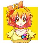  bow breasts brown_eyes brown_hair choker cure_pine eyelashes fresh_precure! hair_bow hair_ornament hair_ribbon heart heart_hair_ornament magical_girl medium_breasts orange_(color) orange_choker owarine_miku precure ribbon short_hair side_ponytail smile solo upper_body yamabuki_inori 