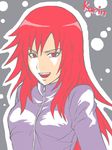  1girl :d character_name hoshi_(handless-h) karin_(naruto) long_hair naruto naruto_shippuuden open_mouth red_eyes red_hair smile solo tegaki 