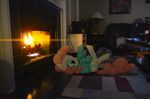  blue_eyes carpet cute equine female feral fire fireplace friendship_is_magic games hair horse lamp mammal mixed_media my_little_pony painting pink_hair pinkie_pie_(mlp) plant ponies_in_real_life pony real sofa sweater table 