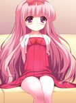  banned_artist blush bow hair_bow hakamada_hinata long_hair non-web_source pantyhose pink_hair purple_eyes rou-kyuu-bu! shikano_sumiaki smile solo very_long_hair 