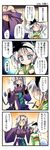  4koma alternate_costume alternate_hairstyle blue_hair blush bra comic dressing headband highres izayoi_sakuya japanese_clothes kimono konpaku_youmu konpaku_youmu_(ghost) lingerie multiple_girls nanaroku_(fortress76) silver_hair touhou translated underwear wardrobe_error yukata |_| 