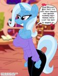  &lt;3 anthro anthrofied big_breasts blue_hair breasts clothed clothing dialog dialogue equine female friendship_is_magic hair horn horse king-cheetah lesbian library long_hair mammal my_little_pony pony purple_eyes shon_howell short_hair solo standing stated_homosexuality sweater tail text trixie_(mlp) unicorn wolf_nanaki_(artist) 