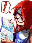  1girl book female fishnets glasses kan karin_(naruto) long_hair looking_at_viewer naruto naruto_shippuuden red_eyes red_hair simple_background solo tegaki white_background 