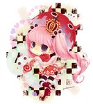  boots chibi crown heart konaosiroi long_hair one_piece pantyhose perona pink_hair purple_eyes skirt solo striped striped_legwear twintails umbrella 