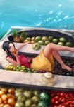  bare_feet bare_legs barefeet barefoot boat dark_skin food skirt water 