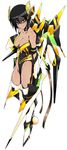  :q absurdres bare_shoulders black_hair breasts cleavage dark_skin elbow_gloves gloves green_eyes highres large_breasts luceva mecha_musume no_pants original short_hair sidelocks simple_background solo tongue tongue_out 