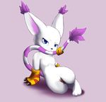  breasts cat claws darkmirage digimon feline female gatomon hindpaw mammal nude pawpads paws pussy raised_tail simple_background solo stripes tail 