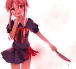  bison_cangshu blood bow gasai_yuno hand_on_own_face knife long_hair mirai_nikki pink_hair red_eyes simple_background solo white_background yandere 