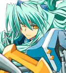  armor bad_id bad_pixiv_id chain drill_hair green_hair kodama_yuu kyoukaisenjou_no_horizon long_hair nate_mitotsudaira slit_pupils solo yellow_eyes 