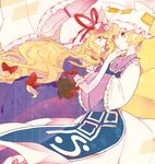  blonde_hair chin_hold dress face fox_tail hagiko hair_ribbon hand_on_another's_chin hands hat hat_ribbon long_hair multiple_girls multiple_tails open_mouth purple_dress purple_eyes ribbon short_hair tabard tail touhou umbrella white_dress yakumo_ran yakumo_yukari yellow_eyes 