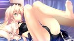  bed blonde_hair bra ermalit_de_blanchefort game_cg green_eyes long_hair love_2_quad naruse_hirofumi nipples panties underwear wet 