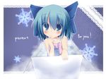  bad_id bad_pixiv_id bare_shoulders blue_eyes blue_hair blush box cirno ebiebiebio finger_to_mouth hair_ribbon in_box in_container ribbon snowflakes solo touhou 