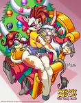  big_breasts blush bovine breasts clothed clothing cow donkey eltonpot equine female hair horn huge_breasts long_hair male mellany_mellons skimpy tail thighs wide_hips xmas 