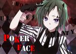  blue_eyes facepaint facial_mark gloves green_hair gumi horns mtu_(orewamuzituda) necktie poker_face_(vocaloid) short_hair solo vocaloid 