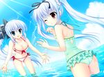  2girls bikini cleavage game_cg kusunoki_kukune long_hair mitha swimsuit twintails water yuyukana 