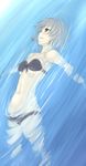  afloat bandeau bare_shoulders bikini blush breasts covered_nipples front-tie_top green_eyes grey_hair medium_breasts navel partially_submerged profile sanya_v_litvyak satou_atsuki short_hair solo strike_witches swimsuit underboob water world_witches_series 