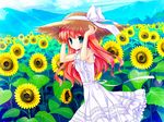  blue_eyes dress flowers game_cg hat himezono_risa landscape long_hair mitha pink_hair scenic sunflower yuyukana 