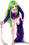  breasts cleavage ganbare_goemon green_eyes green_hair long_hair simple_background smile solo undressing very_long_hair yae 