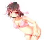  animal_ears breasts brown_hair bunny_ears bunny_tail collarbone highres inaba_tewi leaning_forward medium_breasts navel panties panty_pull red_eyes rena_(riries) solo tail touhou underwear underwear_only white_background 