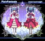  armor blue_hair bow dress frills from_behind head_wings pixiv_fantasia pixiv_fantasia_wizard_and_knight twintails yellow_eyes yorii_shuuichi 