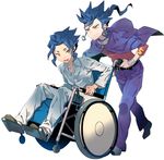  bad_id bad_pixiv_id blue_hair brothers cloak inazuma_eleven_(series) inazuma_eleven_go male_focus mole multiple_boys open_mouth siblings smile tenobesama tsurugi_kyousuke tsurugi_yuuichi wheelchair yellow_eyes 