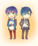  bad_id bad_pixiv_id blue_eyes blue_hair chibi digital_media_player green_eyes hair_over_one_eye headphones look-alike male_focus mawaru_penguindrum mentaishi multiple_boys penguin_2-gou persona persona_3 school_uniform sweatdrop takakura_shouma yuuki_makoto 