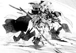  animal_ears boots gloves greyscale katana monochrome nanaroku_(fortress76) pixiv_fantasia pixiv_fantasia_wizard_and_knight ribbon skirt solo sword weapon 