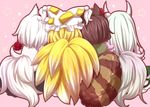  animal_ears blonde_hair brown_hair ex-keine fox_tail from_behind futatsuiwa_mamizou green_hair hat horns inubashiri_momiji kamishirasawa_keine multiple_girls multiple_tails raccoon_tail silver_hair tail touhou white_hair wolf_tail yakumo_ran yzb-030 