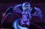  alicorn anthrofied blue_hair breasts english_text equine female friendship_is_magic hair horn mammal mask my_little_pony nipples nude panties polearm princess_luna_(mlp) slugbox solo staff tail text underwear winged_unicorn wings 