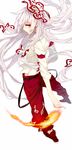  bad_id bad_pixiv_id belt bow dress_shirt fire from_behind fujiwara_no_mokou hair_bow hair_ribbon long_hair long_sleeves pants psd red_eyes ribbon shirt shoes silver_hair solo staring suspenders touhou white_shirt 