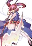  :q alternate_weapon ghost hair_ribbon hase_nanase onozuka_komachi red_eyes red_hair ribbon scythe solo tongue tongue_out touhou two_side_up weapon 